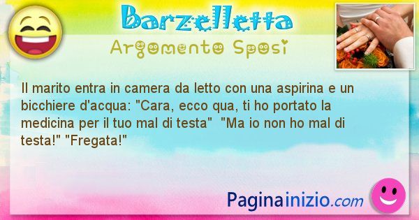 Barzelletta argomento Sposi: Il marito entra in camera da letto con una aspirina e un ... (id=1496)