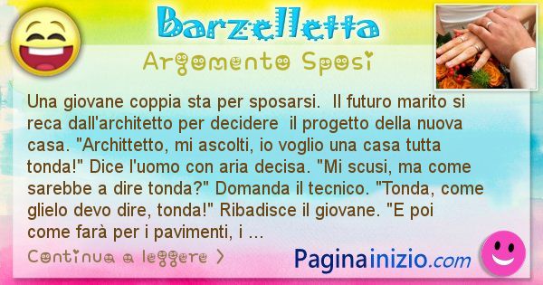 Barzelletta argomento Sposi: Una giovane coppia sta per sposarsi.  Il futuro ... (id=1497)