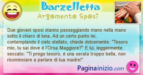 Barzelletta argomento Sposi: Due giovani sposi stanno passeggiando mano nella mano ... (id=2345)