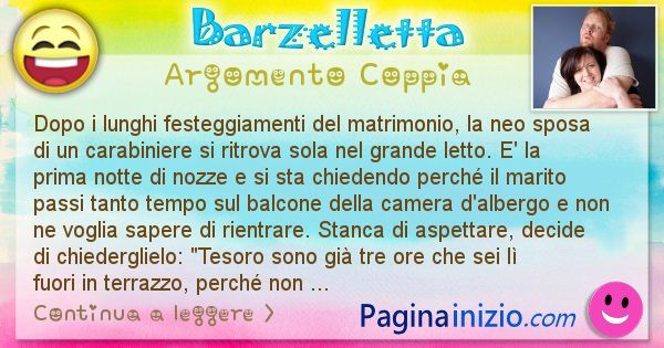 Barzelletta argomento Coppia: Dopo i lunghi festeggiamenti del matrimonio, la neo sposa ... (id=2418)