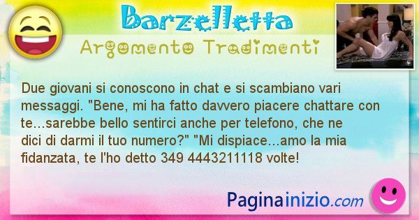 Barzelletta argomento Tradimenti: Due giovani si conoscono in chat e si scambiano vari ... (id=2631)