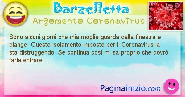 Barzelletta argomento Coronavirus: Sono alcuni giorni che mio marito guarda dalla finestra e ... (id=2988)