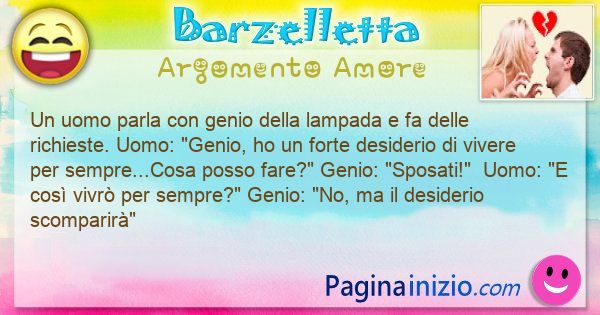 Barzelletta argomento Amore: Un uomo parla con genio della lampada e fa delle ... (id=3097)