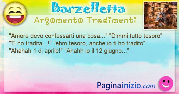 Barzelletta argomento Tradimenti: Amore devo confessarti una cosa... Dimmi tutto ... (id=3111)