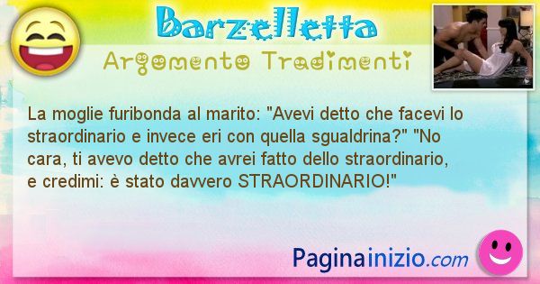 Barzelletta argomento Tradimenti: La moglie furibonda al marito: Avevi detto che facevi lo ... (id=693)