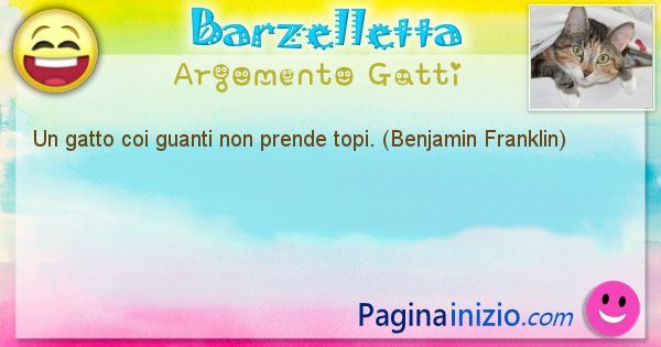 Barzelletta argomento Gatti: Un gatto coi guanti non prende topi. (Benjamin Franklin) (id=1075)