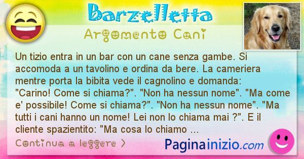 Barzelletta argomento Cani: Un tizio entra in un bar con un cane senza gambe. Si ... (id=2012)