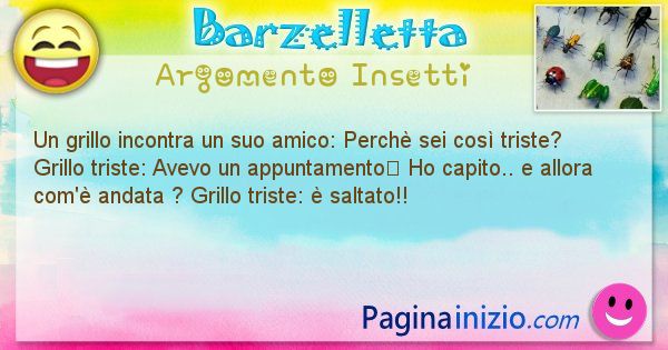 Barzelletta argomento Insetti: Un grillo incontra un suo amico: Perch sei cos ... (id=2047)