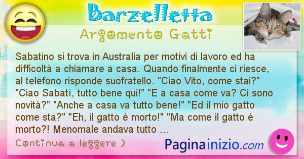 Barzelletta argomento Gatti: Sabatino si trova in Australia per motivi di lavoro ed ha ... (id=2902)