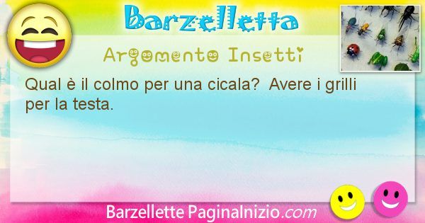 Colmo argomento Insetti: Qual  il colmo per una cicala?  Avere i grilli per ... (id=2229)