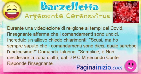 Barzelletta argomento Coronavirus: Durante una videolezione di religione ai tempi del Covid, ... (id=3073)