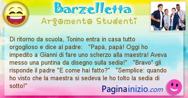 Barzelletta argomento Studenti: Di ritorno da scuola, Tonino entra in casa tutto ... (id=735)