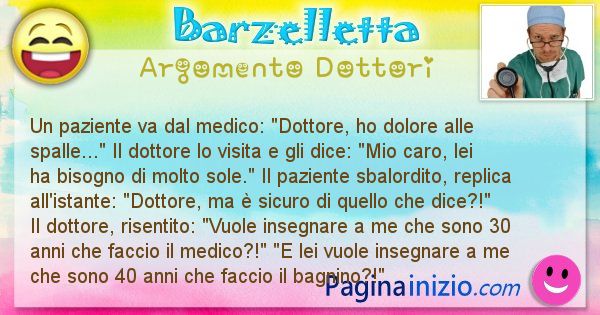 Barzelletta argomento Dottori: Un paziente va dal medico: Dottore, ho dolore alle ... (id=2318)