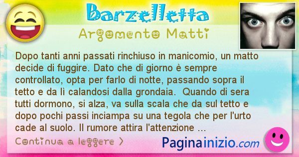 Barzelletta argomento Matti: Dopo tanti anni passati rinchiuso in manicomio, un matto ... (id=2483)