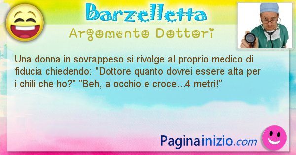 Barzelletta argomento Dottori: Una donna in sovrappeso si rivolge al proprio medico di ... (id=2948)