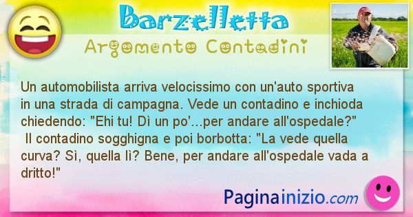 Barzelletta argomento Contadini: Un automobilista arriva velocissimo con un'auto sportiva ... (id=1520)