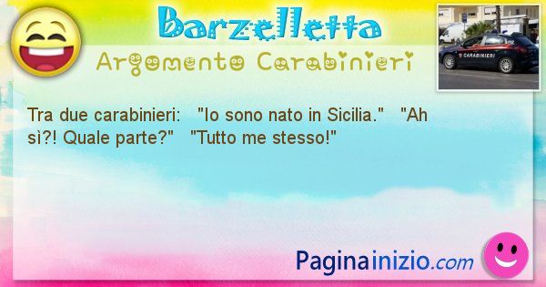 Barzelletta argomento Carabinieri: Tra due carabinieri:   Io sono nato in Sicilia. ... (id=1786)