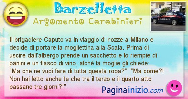 Barzelletta argomento Carabinieri: Il brigadiere Caputo va in viaggio di nozze a Milano e ... (id=1793)