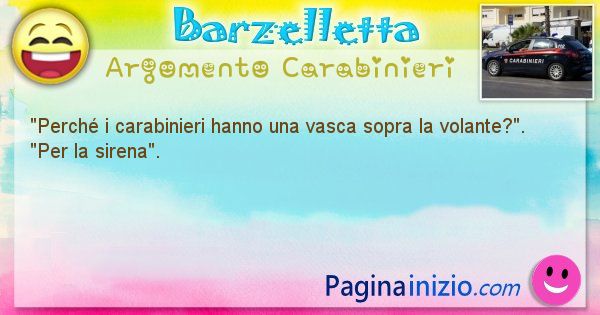 Barzelletta argomento Carabinieri: Perché i carabinieri hanno una vasca sopra la ... (id=1952)
