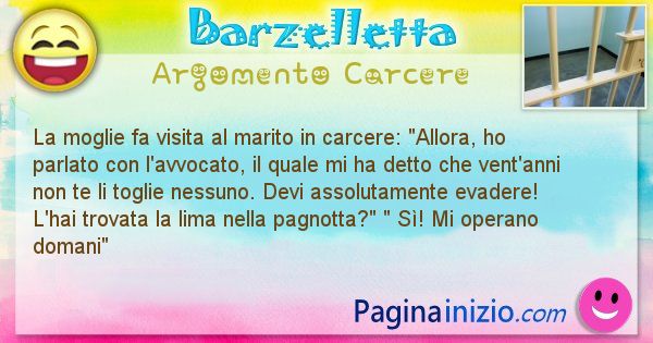 Barzelletta argomento Carcere: La moglie fa visita al marito in carcere: Allora, ho ... (id=2138)