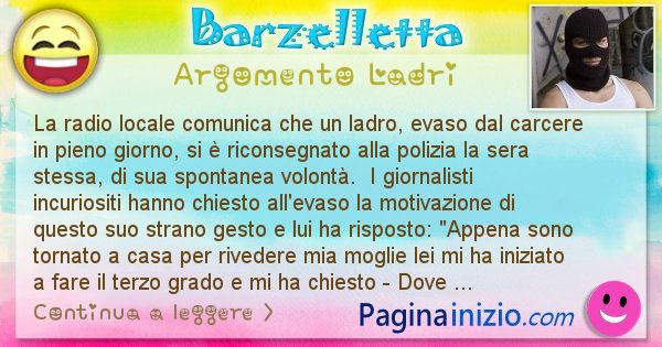 Barzelletta argomento Ladri: La radio locale comunica che un ladro, evaso dal carcere ... (id=2400)