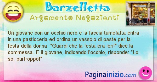 Barzelletta argomento Negozianti: Un giovane con un occhio nero e la faccia tumefatta entra ... (id=2610)