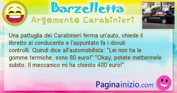 Barzelletta argomento Carabinieri: Una pattuglia dei Carabinieri ferma un'auto, chiede il ... (id=2874)