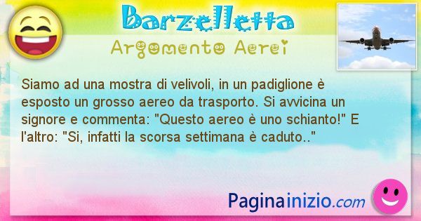 Barzelletta argomento Aerei: Siamo ad una mostra di velivoli, in un padiglione  ... (id=2955)