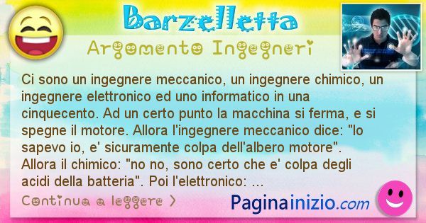 Barzelletta argomento Ingegneri: Ci sono un ingegnere meccanico, un ingegnere chimico, un ... (id=823)