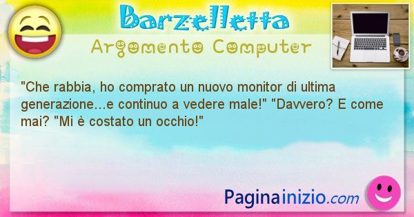 Barzelletta argomento Computer: Che rabbia, ho comprato un nuovo monitor di ultima ... (id=1165)