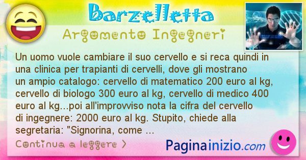 Barzelletta argomento Ingegneri: Un uomo vuole cambiare il suo cervello e si reca quindi ... (id=2460)