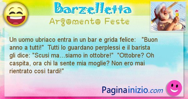 Barzelletta argomento Feste: Un uomo ubriaco entra in un bar e grida felice:   ... (id=2234)