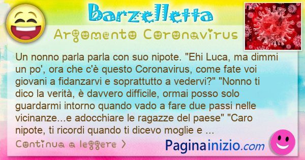 Barzelletta argomento Coronavirus: Un nonno parla parla con suo nipote. Ehi Luca, ma ... (id=3095)