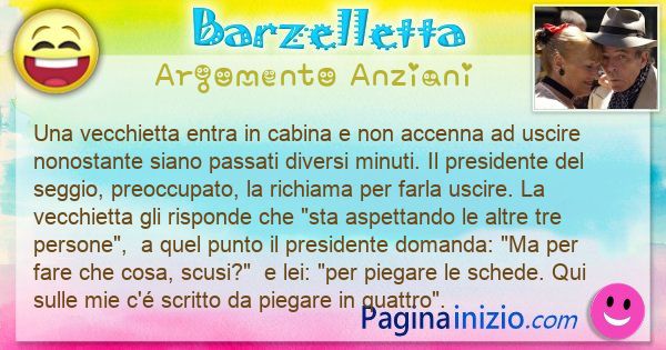 Barzelletta argomento Anziani: Una vecchietta entra in cabina e non accenna ad uscire ... (id=3167)