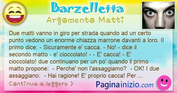 Barzelletta argomento Matti: Due matti vanno in giro per strada quando ad un certo ... (id=3235)