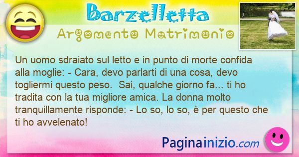 Barzelletta argomento Matrimonio: Un uomo sdraiato sul letto e in punto di morte confida ... (id=3276)