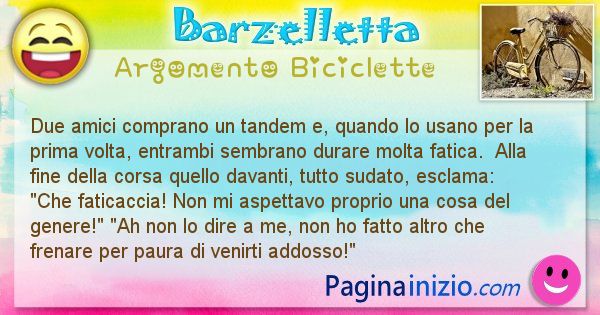 Barzelletta argomento Biciclette: Due amici comprano un tandem e, quando lo usano per la ... (id=637)