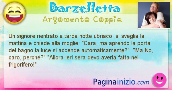 Barzelletta argomento Coppia: Un signore rientrato a tarda notte ubriaco, si sveglia la ... (id=643)