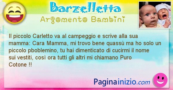 Barzelletta argomento Bambini: Il piccolo Carletto va al campeggio e scrive alla sua ... (id=650)