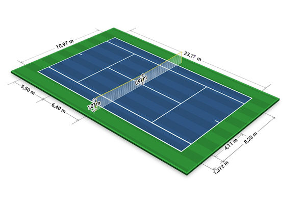 Le misure del campo da tennis sono indicate nel regolamento ufficiale