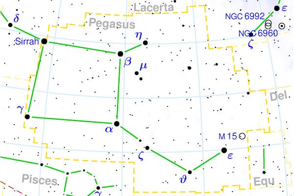 Mappa della Costellazione di Pegaso