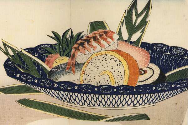 Ciotola di Sushi su dipinto di Hiroshige (XIX sec.)