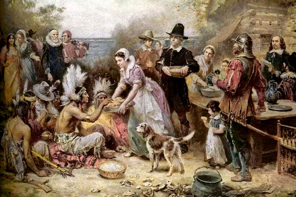 Dipinto di Jean Louis Gerome Ferris che illustra il primo Thanksgiving