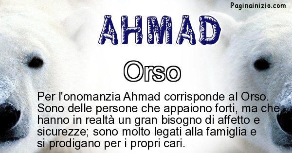 Ahmad - Animale associato al nome Ahmad