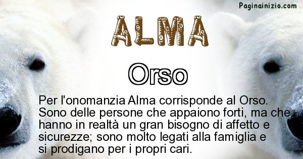 Alma - Animale associato al nome Alma