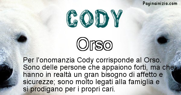 Cody - Animale associato al nome Cody