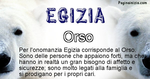 Egizia - Animale associato al nome Egizia