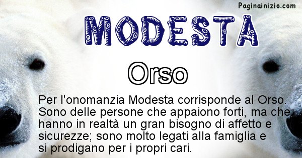 Modesta - Animale associato al nome Modesta