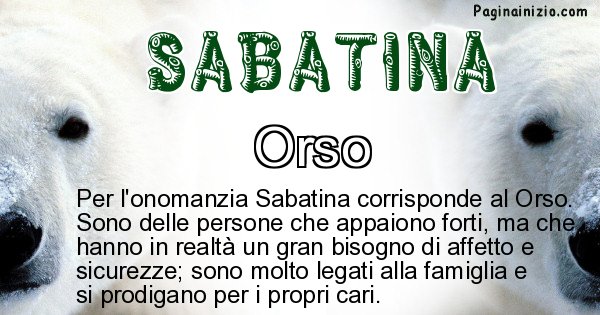 Sabatina - Animale associato al nome Sabatina