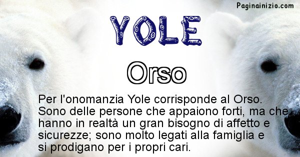 Yole - Animale associato al nome Yole